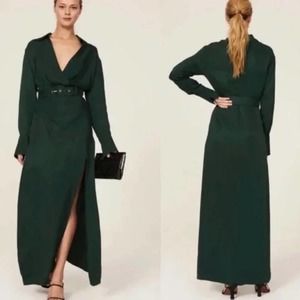 Nicholas Satin Maxi Dress in Green Size 4